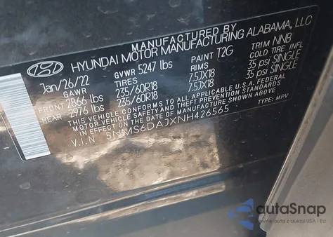 2022 Hyundai Santa Fe Sel из США, поврежденный, VIN 5NMS6DAJXNH426565